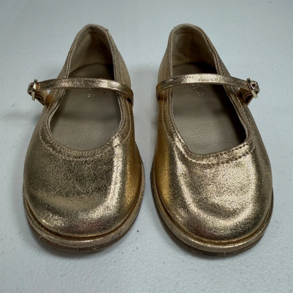 Zara 24 Toddler 8 Mary Jane Shoes Gold Metallic Faux Leather Buckle Strap Party